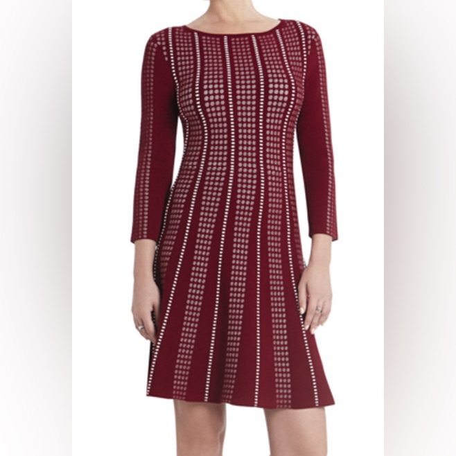 Bcbgmaxazria Burgundy Long Sleeve Dress
